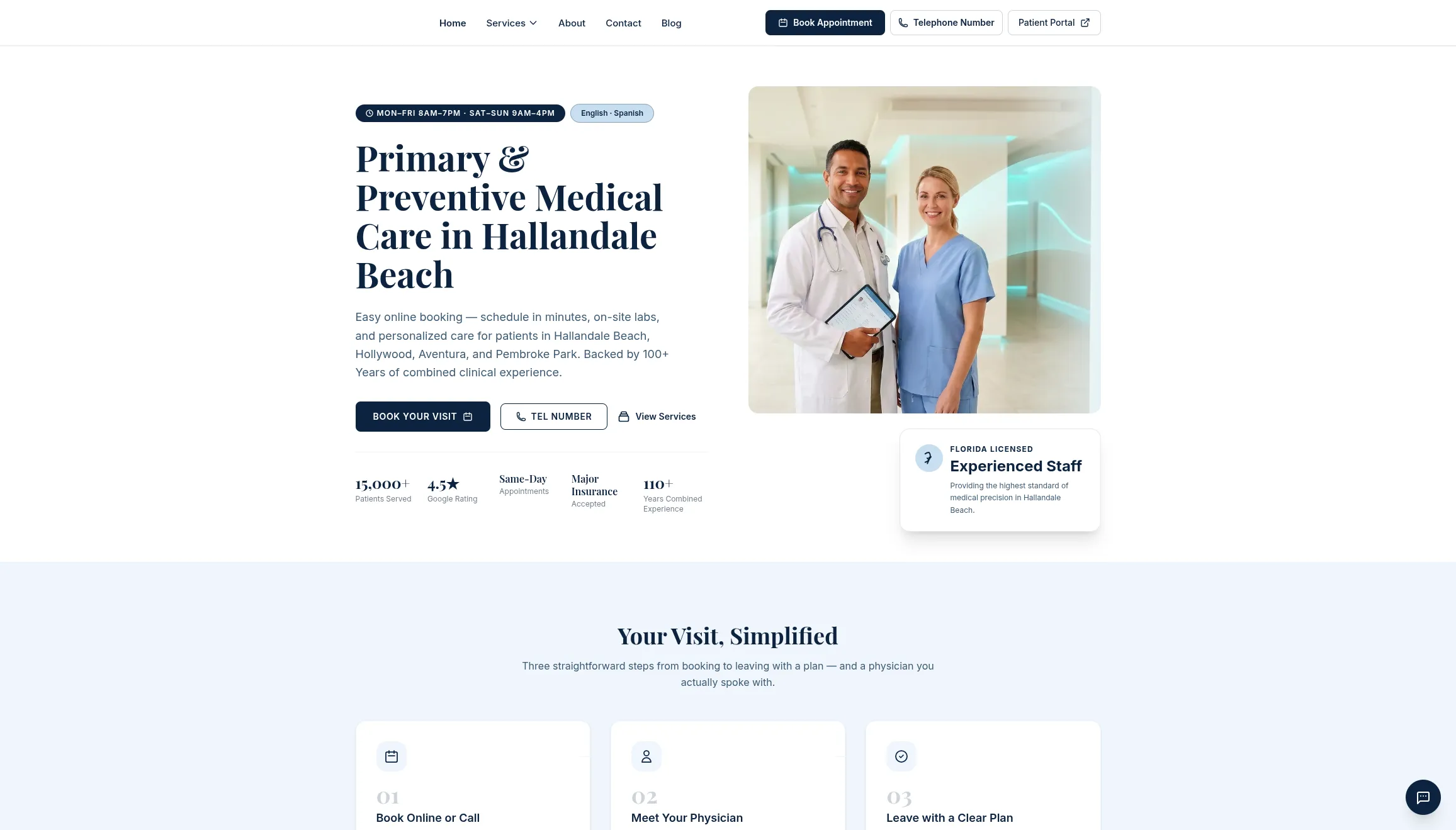 Medical clinic website desktop homepage after the reimplementation.