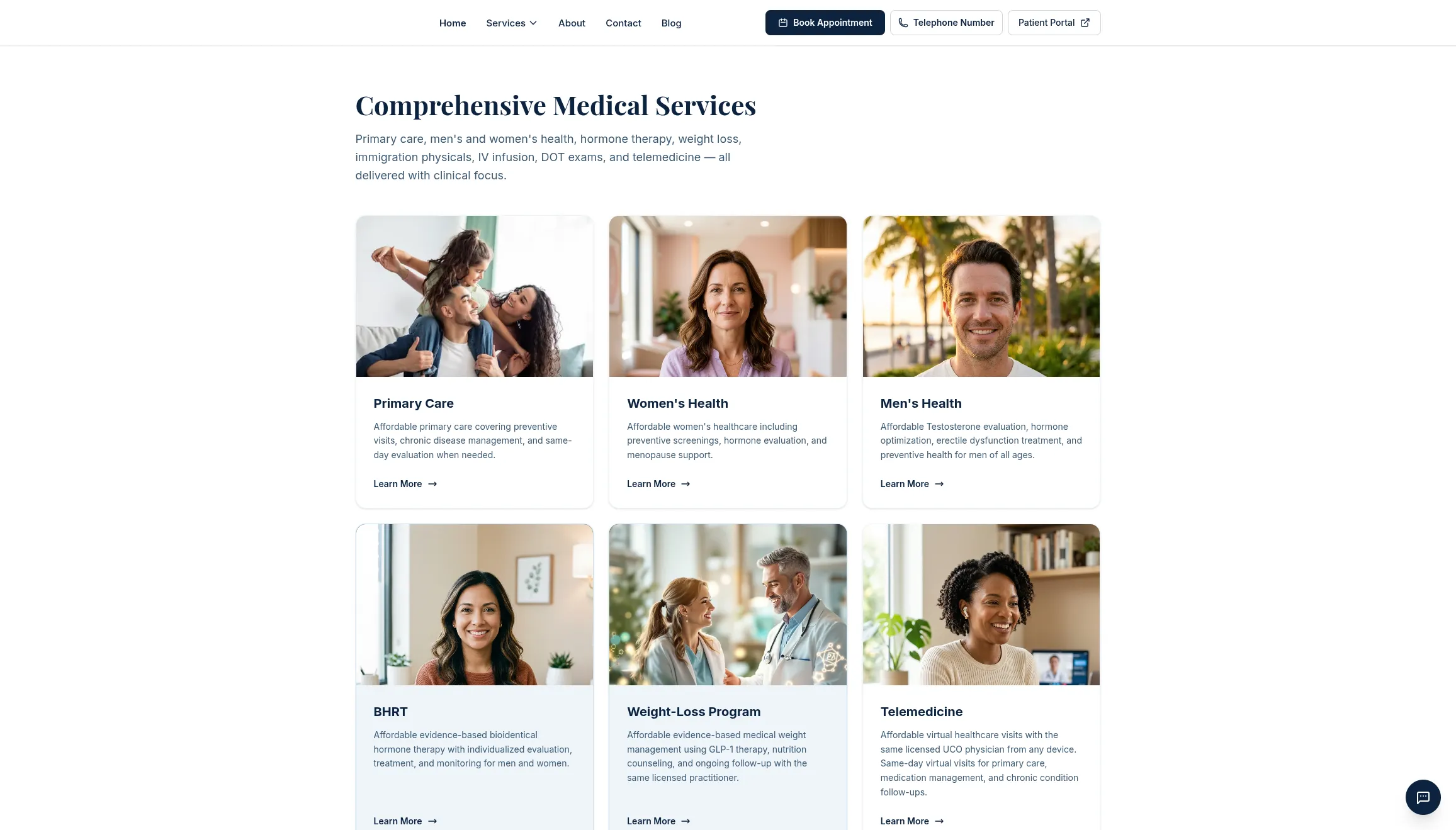 Medical clinic website services section after the rebuild.