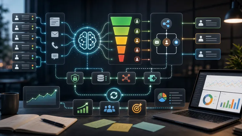 Pipeline automatizzata di qualificazione lead con livelli di scoring, nodi di integrazione e feedback loop.