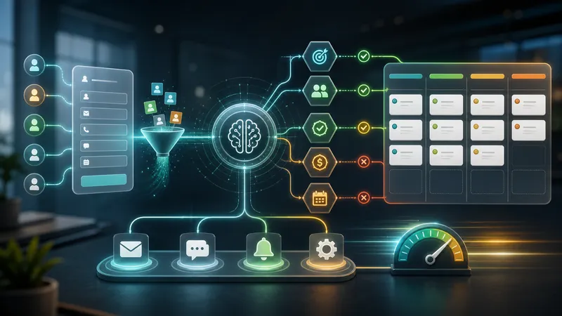 Workflow di qualificazione lead AI con intake form, scoring gate e percorsi di routing CRM.