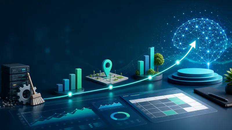 Línea de tiempo de crecimiento SEO con hitos de SEO técnico, búsqueda local, visibilidad con IA y automatización de leads.