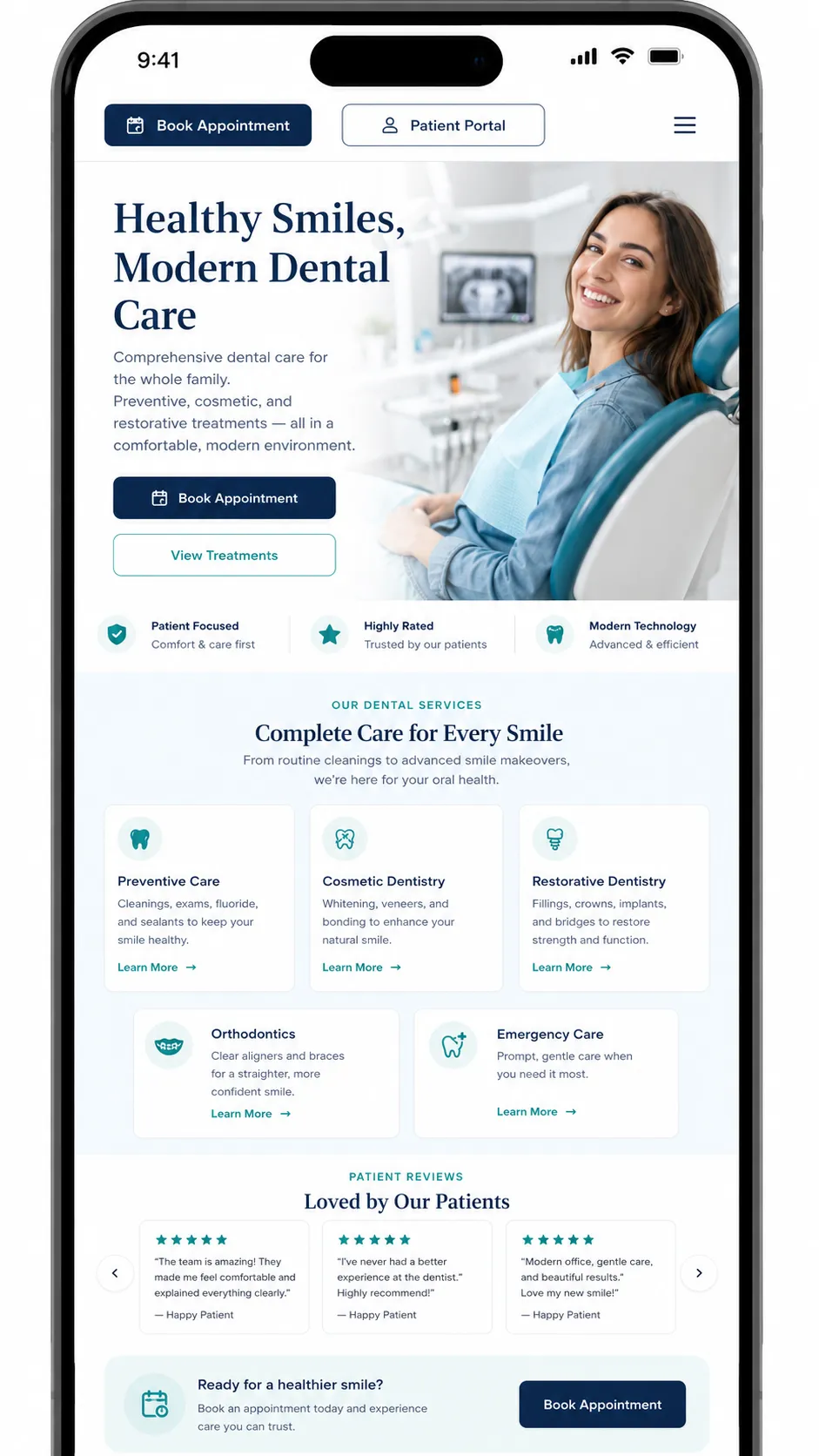 Esperienza mobile della homepage del sito dentistico.