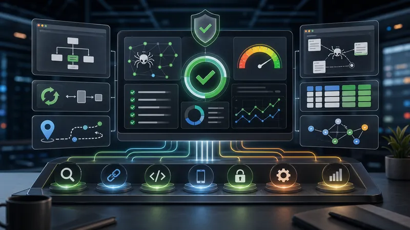 Sala di controllo per audit SEO tecnico con percorsi crawler, blocchi schema e controlli performance.